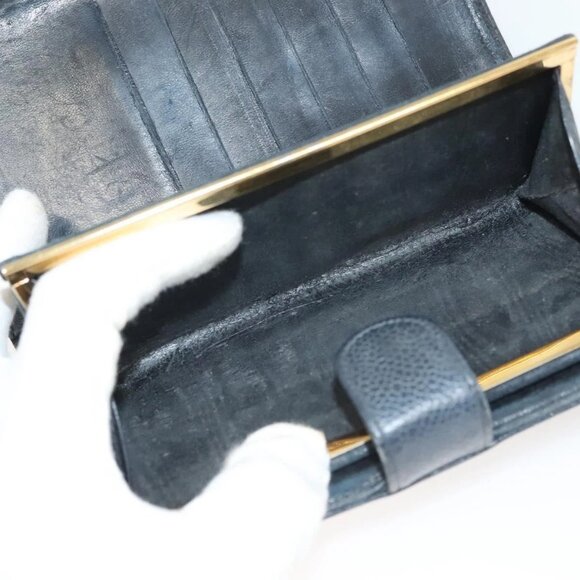 CHANEL COCO Mark Long Wallet Grained Calf Skin Navy Gold - Picture 12 of 16